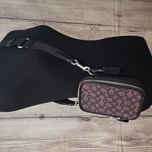 Mens Stanton Coach Crossbody Bag Monogram Black and Gray Pouch